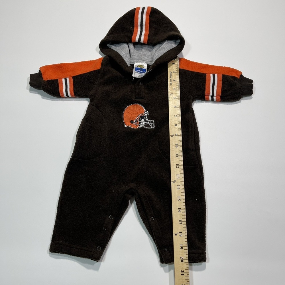 Vintage 90s Adidas Cleveland Browns Fleece Hooded Body Suit Romper Sz 3/6 Months - Picture 6 of 8